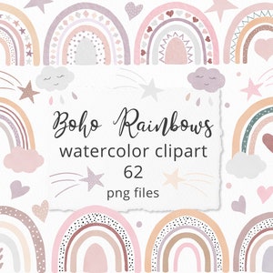 Boho Rainbow Watercolor Clipart, Neutral Rainbow PNG, Baby Shower Clipart, Boho Nursery Decor Clip Art, Instant Download, Digital Files.C029