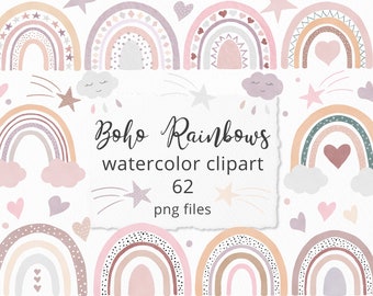 Boho Rainbow Watercolor Clipart, Neutral Rainbow PNG, Baby Shower Clipart, Boho Nursery Decor Clip Art, Instant Download, Digital Files.C029