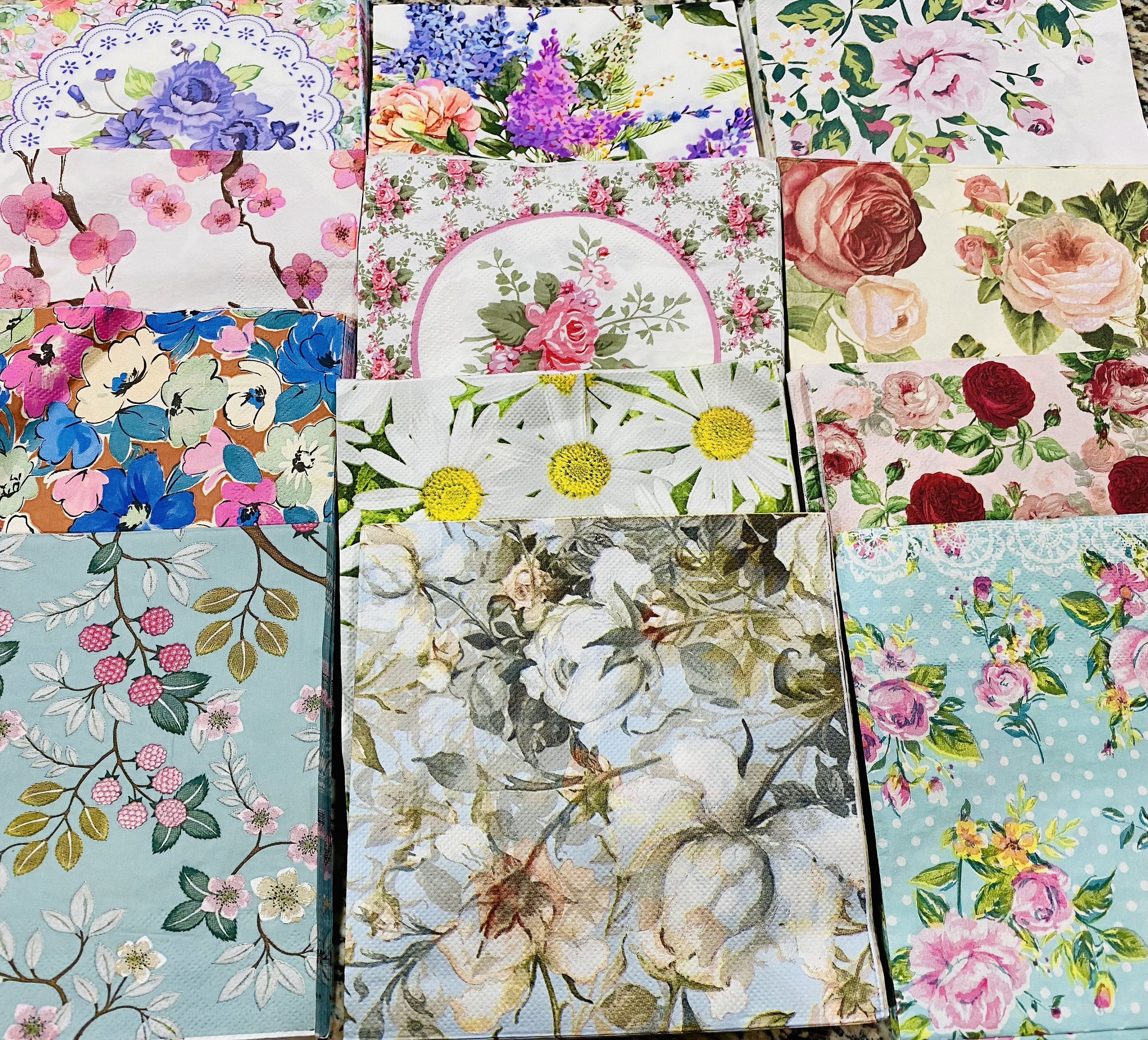 Printed Flower Paper Napkins For Wedding & Party Decoration Tissue Fabric Decoupage  Napkin 33cm * 33cm 3pack/lot 