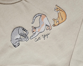Embroidered Cat Yoga Sweatshirt: Snuggle Fit Cat Lover Jumper