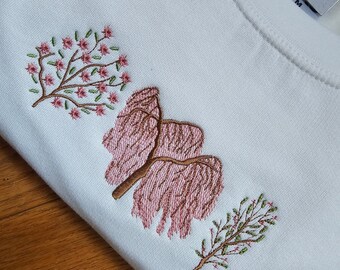 Embroidered Spring Tree Sweatshirt: Blossom & Willow Design