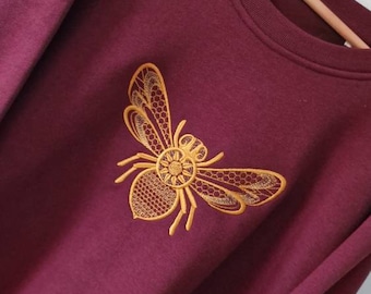 BEE EMBROIDERED SWEATSHIRT, Organic Sweatshirt, Vegan Sweatshirt, Eco clothing, Sustainable Sweatshirt, Art Deco bee, Bee jumper