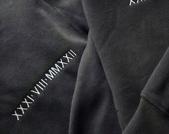Roman Numerals Hooded Sweatshirt, Personalised Hoodie, Roman Numeral Sweater, Embroidered Hooded Sweatshirt