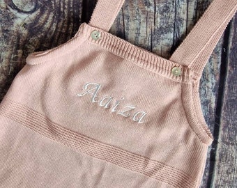 PERSONALISED BABY GIFT - Knitted dungarees - Dusty Pink - Baby Dungaree- Baby Girl Gift - Baby Shower Gift - Christening Gift - Newborn Gift