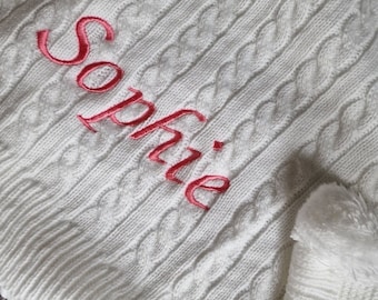 Personalized Cable Knit Baby Blanket: Embroidered Name, Keepsake Gift
