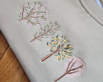 Embroidered Spring Trees Sweatshirt: Blossom Design, Unisex Fit