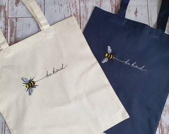 Be Kind Tote Bag - Be kind - Bee Tote Bag - Navy Tote Bag - Cotton Tote Bag - Tote Bags - Canvas Bag - Bees - Shopping Bag - Made in UK