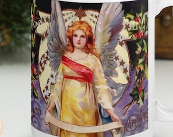Christmas Angel Mug, Antique Angel Print Mug, Christmas Mug With Angel, 15 oz Angel Mug,