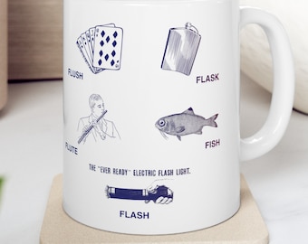 Marx Brothers Inspired Mug, Flush Flask Flute Fish Flash Fun Mug, Fun Saying Mug, Tongue Twister Mug, Fun Meme Mug, Precode Movie Fun Mug