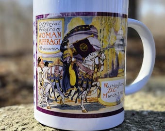 Women's March Mug, 1913 Women's March Mug, Art Deco Voting Rights Mug, Women Suffrage 15 oz ceramic mug + Free Shipping