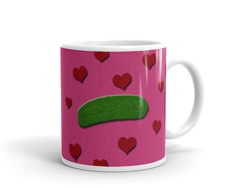 Pickle Mug, Hearts Mug, Hearts and Pickles Mug, Pink Mug, Valentine Mug, My Sweet Pickle Mug