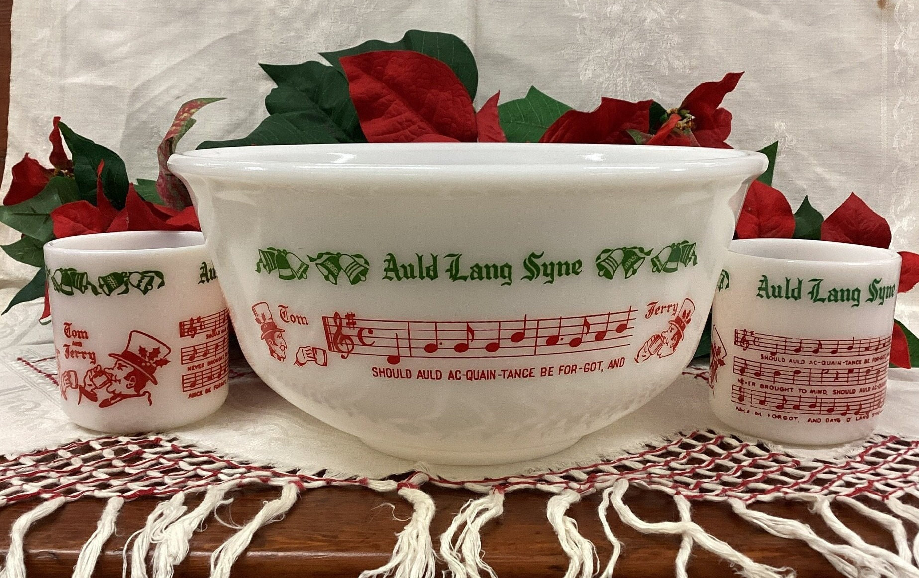 Hazel Atlas Christmas Tom & Jerry Punch Bowl Set, 1950s - Etsy
