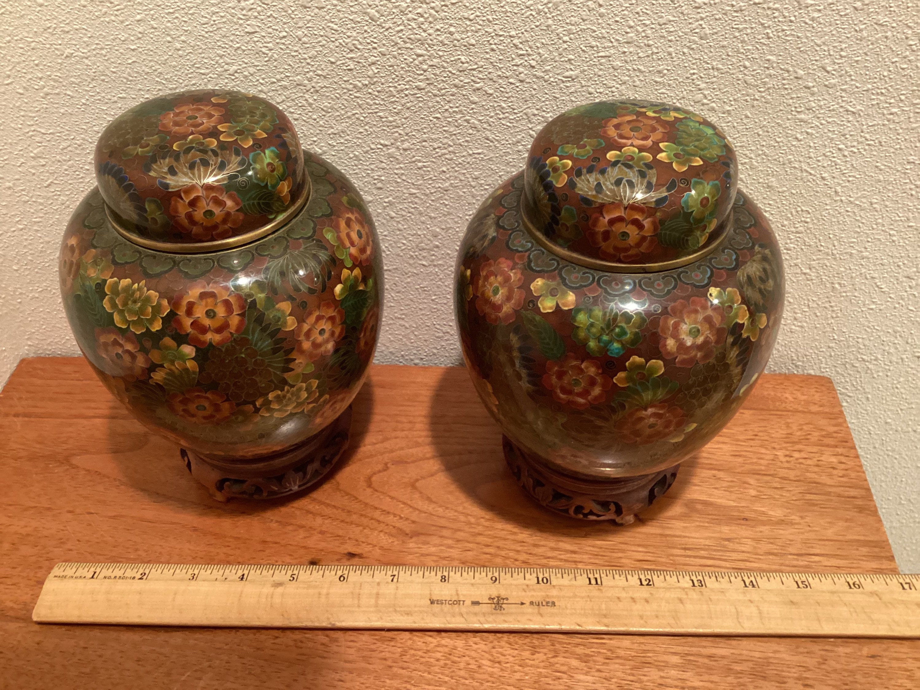 Pair of Vintage Cloisonne Ginger Jars Incised China Etsy