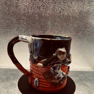 Antique Japanese Sumida Gawa Figural Mug Signed