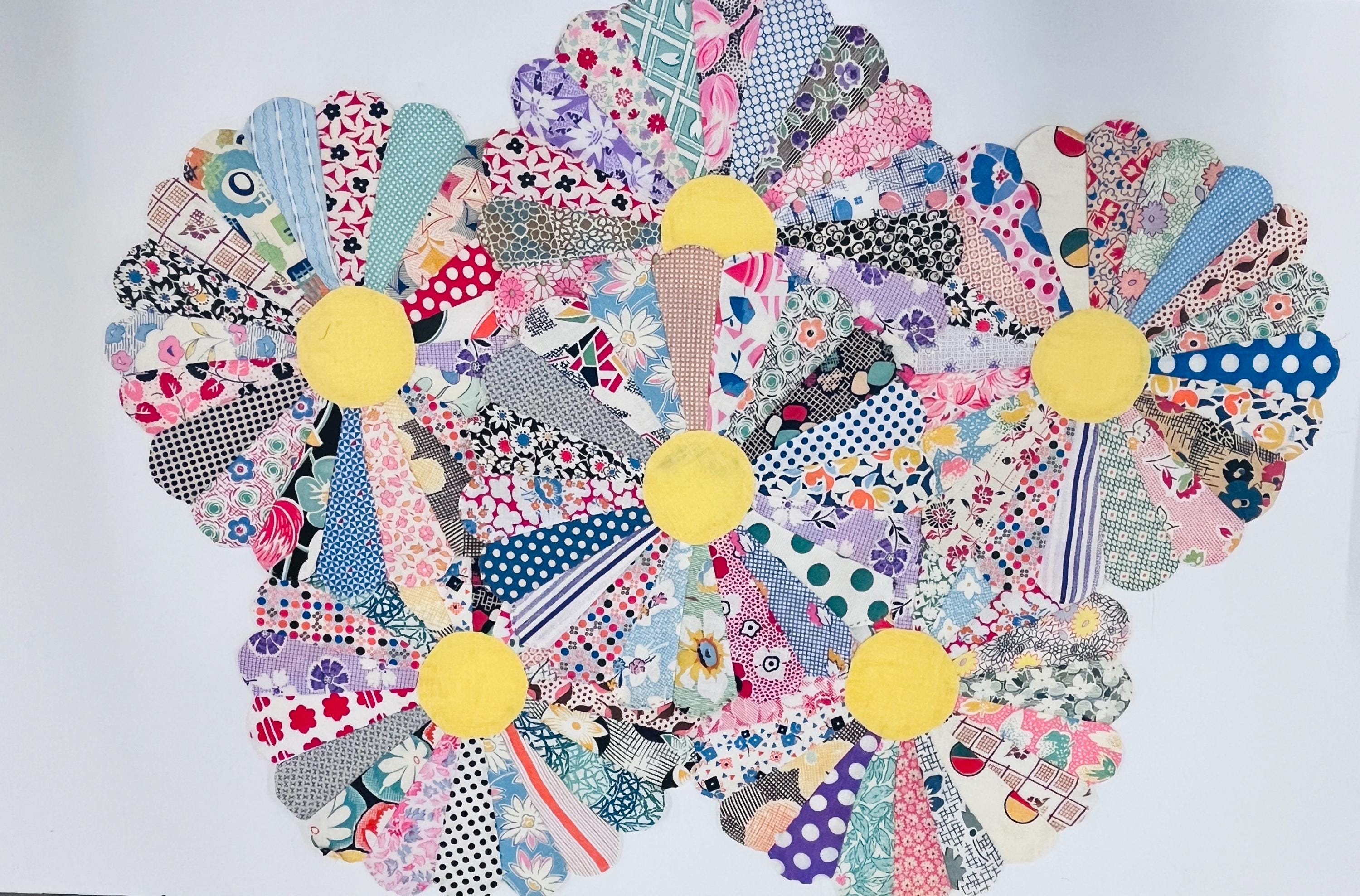 6 Vintage Dresden Plate Quilt Appliques: 11" Hand-Pieced Cotton