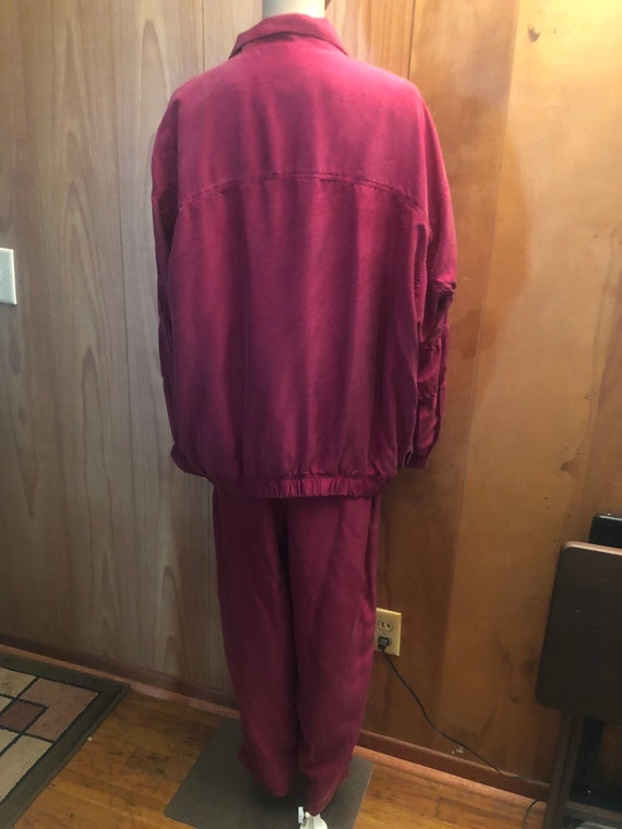 Vtg Silk Jogging set Burgundy Jacket Pants Suit b… - image 2