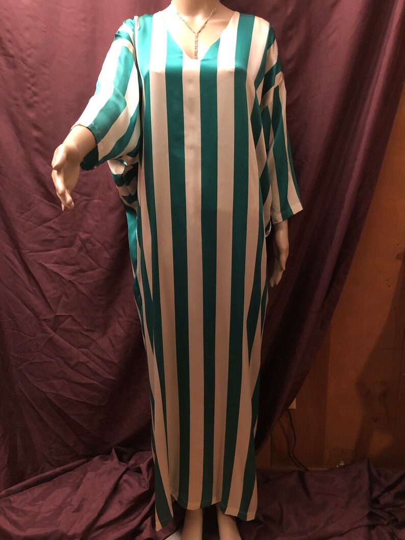 VTG Silk Kaftan by I.Magnin Green and White Striped One Size