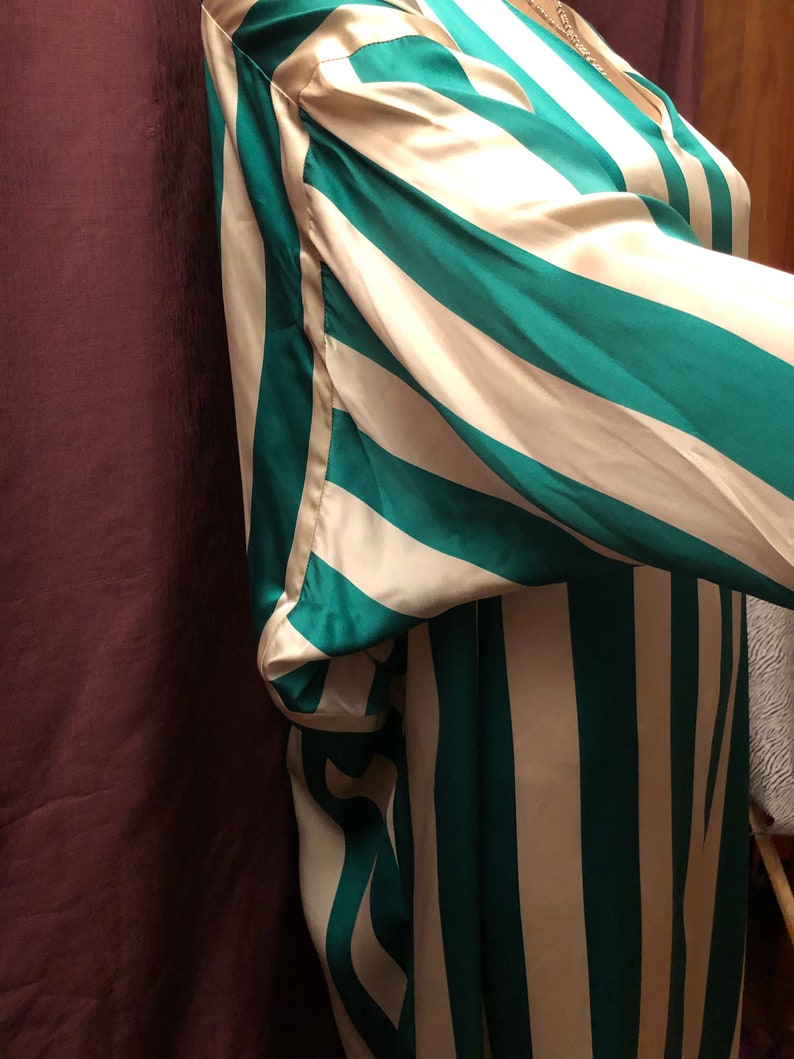 VTG Silk Kaftan by I.Magnin Green and White Striped One Size