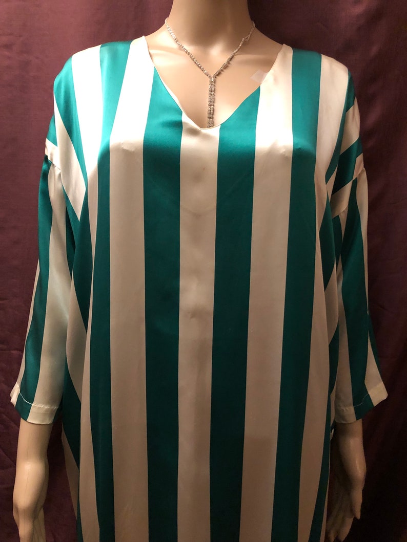 VTG Silk Kaftan by I.Magnin Green and White Striped One Size