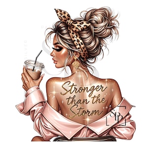 UV-DTF Latina Wit Mooie vrouw Stronger Than The Storm-afdruk klaar om aan te brengen Permanente sticker Cups Telefoonhoesjes Bril Auto's