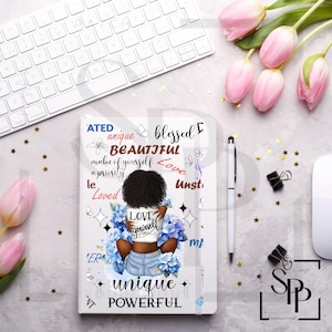 UV-DTF Afro-Amerikaans Beautiful Love Yourself Blauw A6-formaat afdruk klaar om aan te brengen Permanente zelfklevende sticker Cups Auto's Boekomslagen