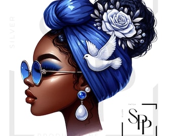 UV DTF Elegant Black Woman Blue And White Dove Print Ready to Apply Permanent Adhesive Sticker Cups Phone Cases Glasses Cars
