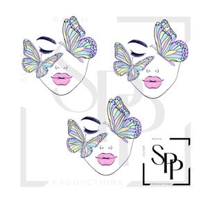 UV-DTF 3 ornament gezicht stickers dame gezicht gesloten ogen pastel vlinder Accessoires toevoegen Maak je eigen permanente kopjes glazen plantenbakken vazen