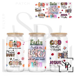 UV DTF Wrap Decal Religious Faith Trust In The Lord Glass Can Wrap  for 16oz Glass Ready to Apply Permanent Adhesive