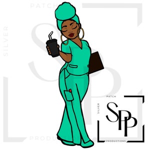 UV DTF sticker mooie hoofd wrap verpleegster in groene scrubs print klaar voor het aanbrengen van permanente zelfklevende cups telefoon gevallen glazen auto's