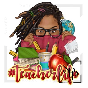 UV-DTF-sticker Teacher Life Fall Mooie zwarte vrouw Locs-trui Print klaar om aan te brengen Permanente zelfklevende cups Telefoonhoesjes Bril Auto's