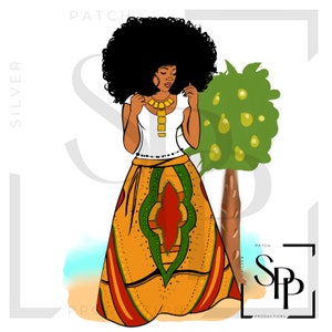 UV-DTF-sticker Afro-Amerikaanse mooie vrouw Afro maxi-rok Retro-print klaar om aan te brengen Permanente zelfklevende cups Telefoonhoesjes Bril Auto