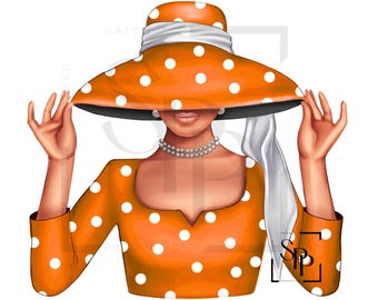 UV DTF Schöne Regal Orange und Weiß Polka Dot Lady bereit, permanent klebende Aufkleber Tassen Telefon Gläser Autos Zeitschriften Becher gelten