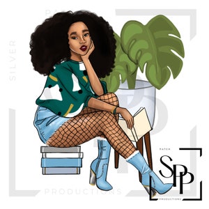 UV DTF Afro-Amerikaanse mooie vrouw Boeken Plant Visnetten Afdrukken Klaar om permanente zelfklevende sticker Cups Telefoonhoesjes Bril Auto's aan te brengen