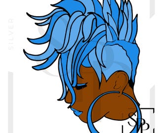 UV DTF Black Woman Mohawk Spiked Hair Shades Of Blue Hilights Print Ready to Apply Permanent Adhesive Sticker Cups Phone Cases Glasses Cars
