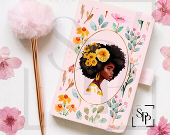 UV DTF African American Daisy Blume Natürliche Haar Frau A5 Druck bereit, permanent haftende Aufkleber Tassen Autos Buchumschläge gelten