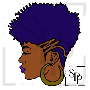 UV DTF sticker Afro-Amerikaanse mooie vrouw paars haar maakt niet uit print klaar om permanente zelfklevende bekers telefoonhoesjes bril auto's aan te brengen