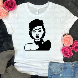 Elegant Black Woman Bow Neck HTV Iron On Transfer