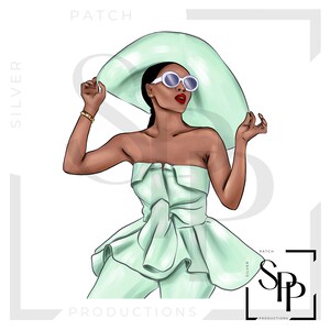 UV DTF-sticker African American Beautiful Woman Vacation Floppy Hat Print Ready to Application Permanent Adhesive Cups Phone Cases Bril Cars