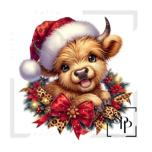UV DTF Boże Narodzenie Baby Highland Cow Świąteczny wieniec Drukuj Gotowy do Nałożenia Trwały Klej Naklejki Kubki Etui na Telefony Okulary Samochody