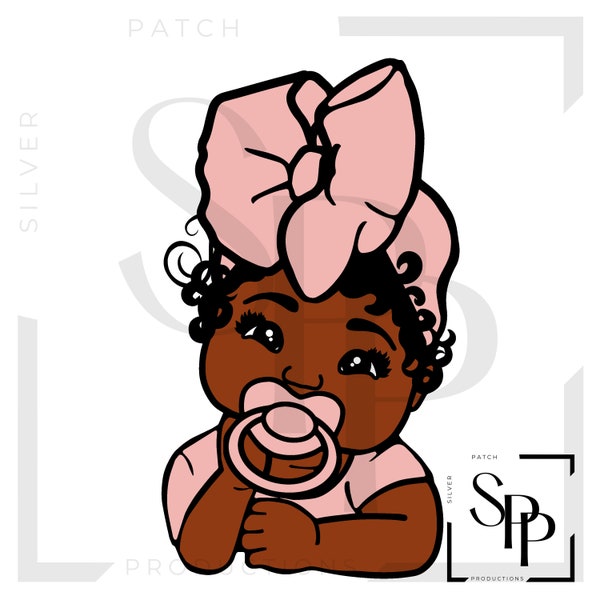 UV DTF Decal African American Brown Baby Girl Hair Bow Pale Pink Print Ready to Apply Permanent Adhesive Cups Phone Cases Glasses Cars