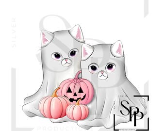 Naklejka UV DTF Halloween Cat Ghosts Pumpkins Print Gotowa do nałożenia Trwały klej Kubki Etui na telefon Okulary Samochody