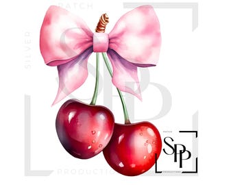 UV DTF Bright Red Cherry And Bow Coquette Print Ready to Apply Permanent Adhesive Sticker Cups Phone  Glasses Cars