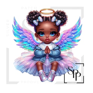 UV-DTF-sticker Afro-Amerikaans mooie kleuren Engel meisjesvleugels Halo-afdruk klaar om aan te brengen Permanente zelfklevende bekers Telefoonhoesjes Brillen Auto's