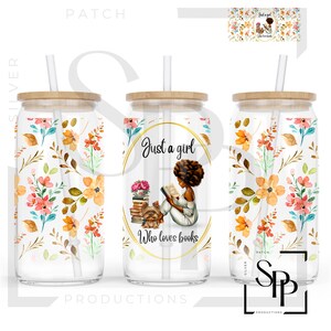 UV DTF Wrap Decal Black Woman Who Loves Books With Her Dog Glass Can Wrap  for 16oz Glass Ready to Apply Permanent Adhesive