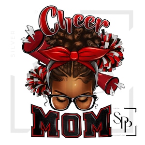 UV-DTF-sticker Cheer Mom Rood Mooie zwarte vrouw klaar om aan te brengen Permanente zelfklevende sticker Bekers Telefoonhoesjes Brillen Auto's Elk plat oppervlak