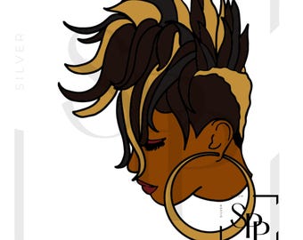 UV DTF Black Woman Mohawk Spiked Hair Tan Hilights Print Ready to Apply Permanent Adhesive Sticker Cups Phone Cases Glasses Cars