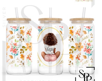 Naklejka UV DTF Love Yourself Woman Of Color Glass Can Wrap na szkło 16 uncji gotowa do nałożenia kleju trwałego