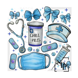 UV-DTF-chillpillen in blauwe medische look Print klaar om aan te brengen Permanente sticker Cups Telefoonbril Auto's