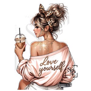 UV-DTF Latina Wit Mooie vrouw Love Yourself-afdruk Klaar om aan te brengen Permanente sticker Cups Telefoonhoesjes Bril Auto's