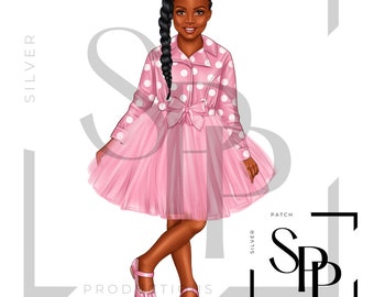 UV DTF Decal African American Little Girl Pink Polka Dots Print Ready to Apply Permanent Adhesive Cups Phone Cases Glasses Cars